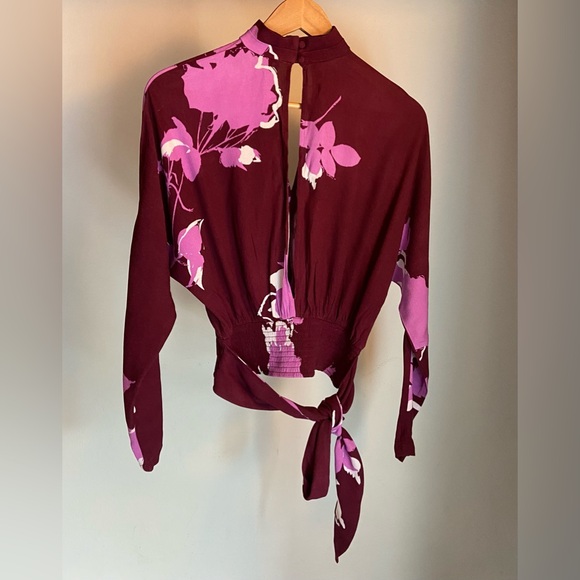 Free People Womens Top Say You Love Me Floral Print Keyhole Blouse Plum XS - Picture 3 of 5
